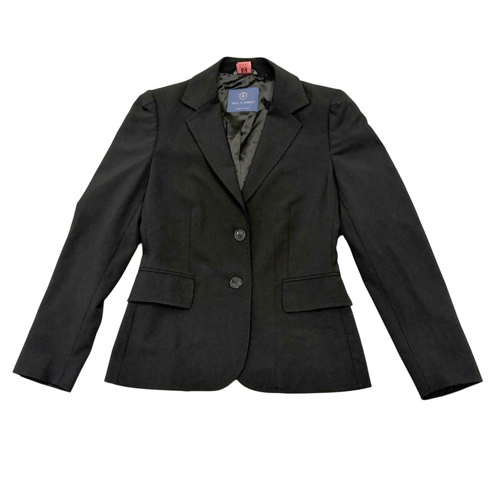 Duca d'Andrea Womens Sz 2 Black Wool Blend Made in Italy Luxury Tailored Blazer